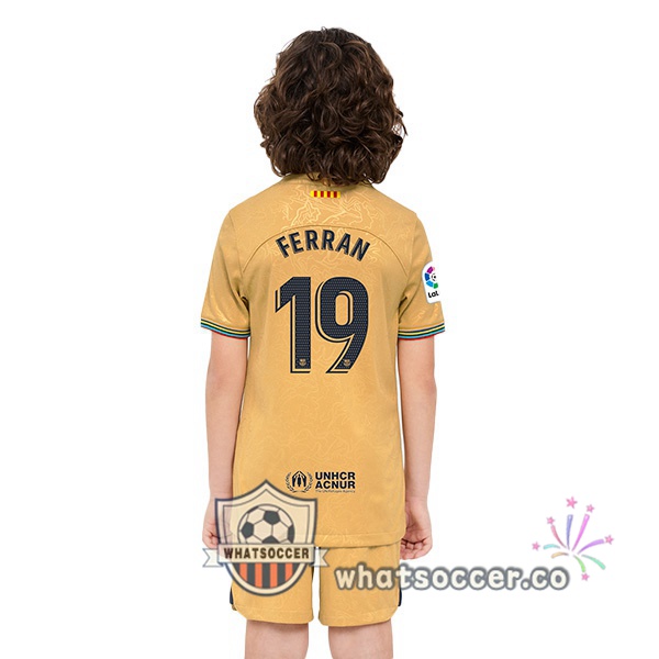 FC Barcelona (Ferran 19) Kids Away Soccer Jerseys Yellow 2022-2023