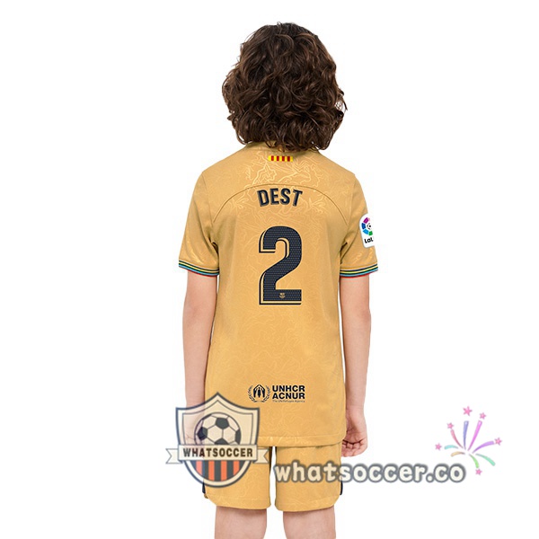FC Barcelona (Dest 2) Kids Away Soccer Jerseys Yellow 2022-2023