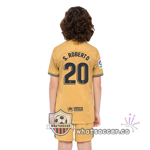 FC Barcelona (Sergi Roberto 20) Kids Away Soccer Jerseys Yellow 2022-2023