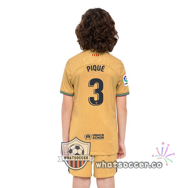 FC Barcelona (Gerard Piqué 3) Kids Away Soccer Jerseys Yellow 2022-2023