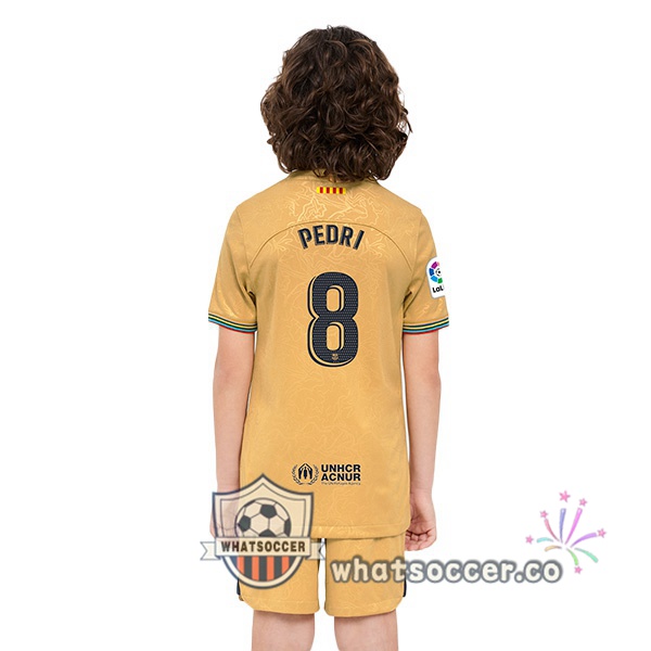 FC Barcelona (Pedri 8) Kids Away Soccer Jerseys Yellow 2022-2023