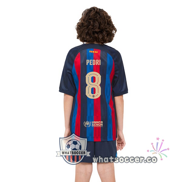 FC Barcelona (Pedri 8) Kids Home Soccer Jerseys Red Blue 2022-2023