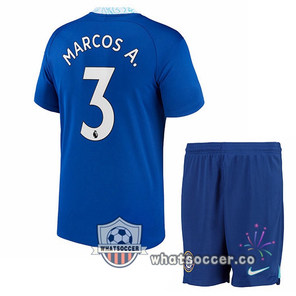 FC Chelsea (Marcos A. 3) Kids Home Soccer Jerseys Blue 2022-2023