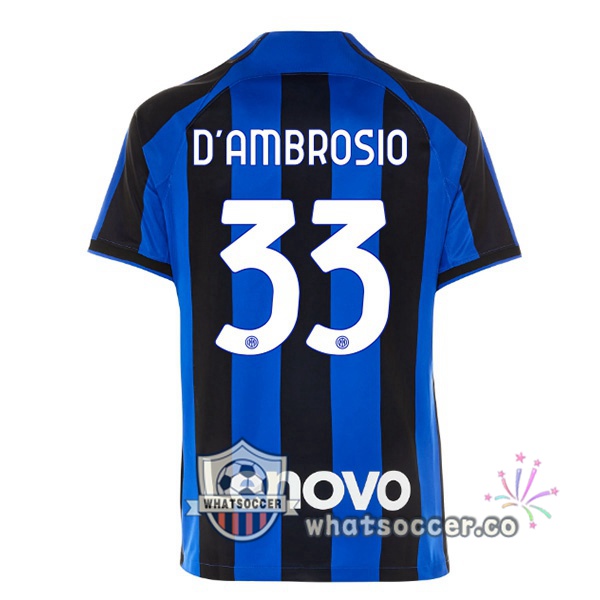 Inter Milan (D'AMBROSIO 33) Home Soccer Jerseys Black Blue 2022-2023