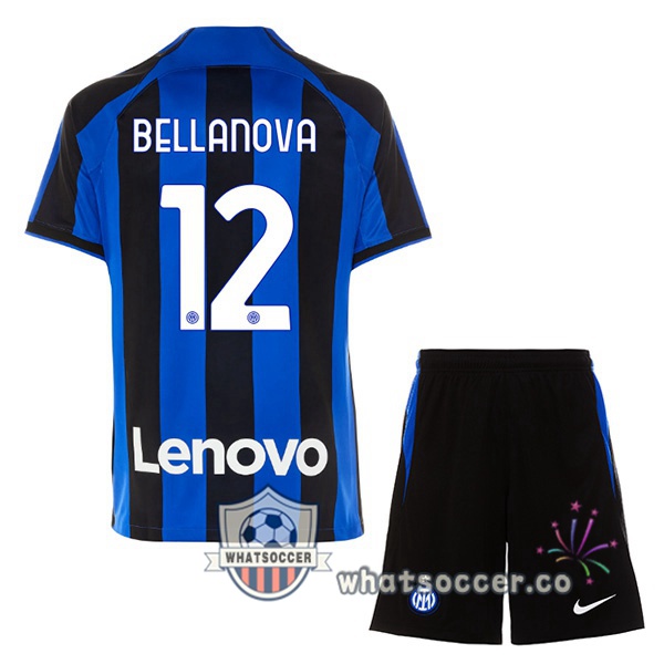 Inter Milan (BELLANOVA 12) Kids Home Soccer Jerseys Black Blue 2022-2023