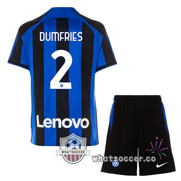 Inter Milan (DUMFRIES 2) Kids Home Soccer Jerseys Black Blue 2022-2023