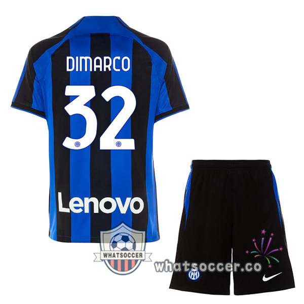 Inter Milan (DIMARCO 32) Kids Home Soccer Jerseys Black Blue 2022-2023