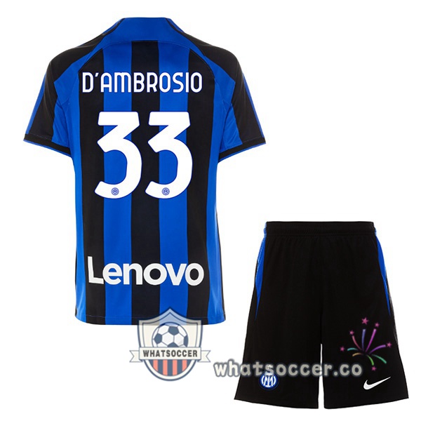 Inter Milan (D'AMBROSIO 33) Kids Home Soccer Jerseys Black Blue 2022-2023
