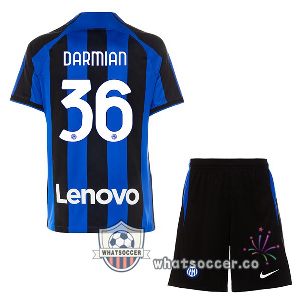 Inter Milan (DARMIAN 36) Kids Home Soccer Jerseys Black Blue 2022-2023