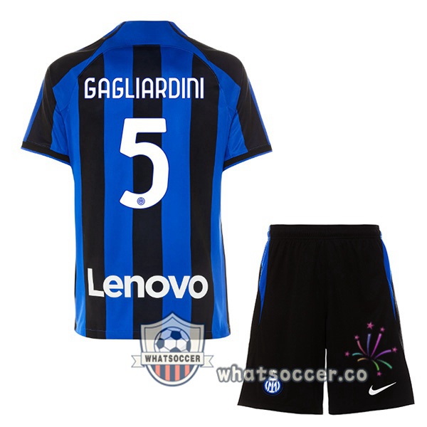 Inter Milan (GAGLIARDINI 5) Kids Home Soccer Jerseys Black Blue 2022-2023