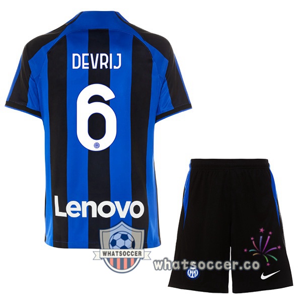 Inter Milan (DE VRIJ 6) Kids Home Soccer Jerseys Black Blue 2022-2023