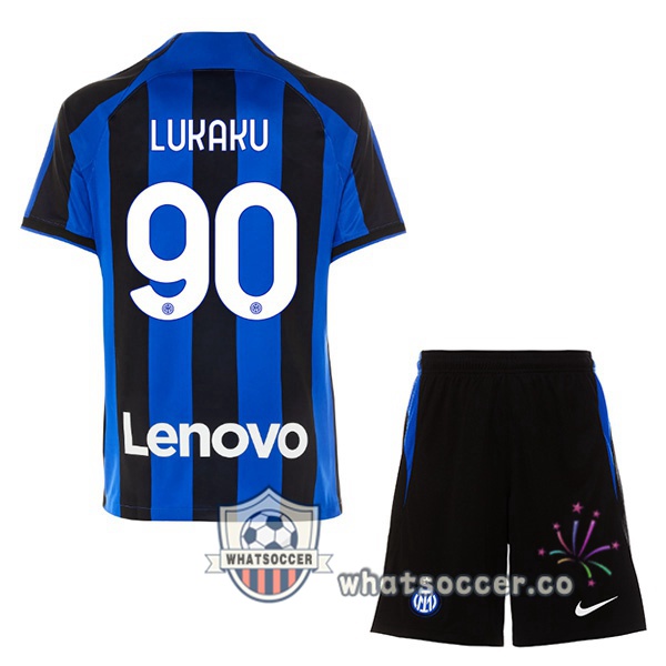 Inter Milan (LUKAKU 90) Kids Home Soccer Jerseys Black Blue 2022-2023