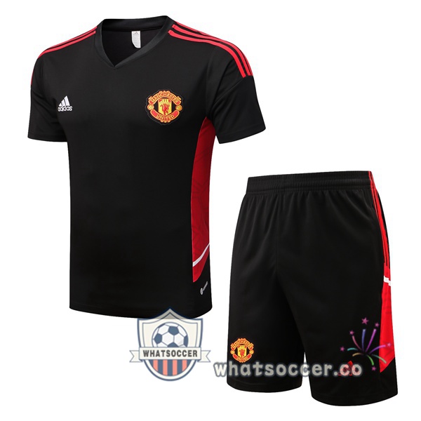 Manchester United Training T-Shirts + Shorts Black 2022-2023