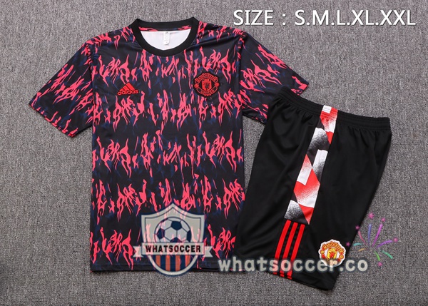 Manchester United Training T-Shirts + Shorts Red Black 2022-2023