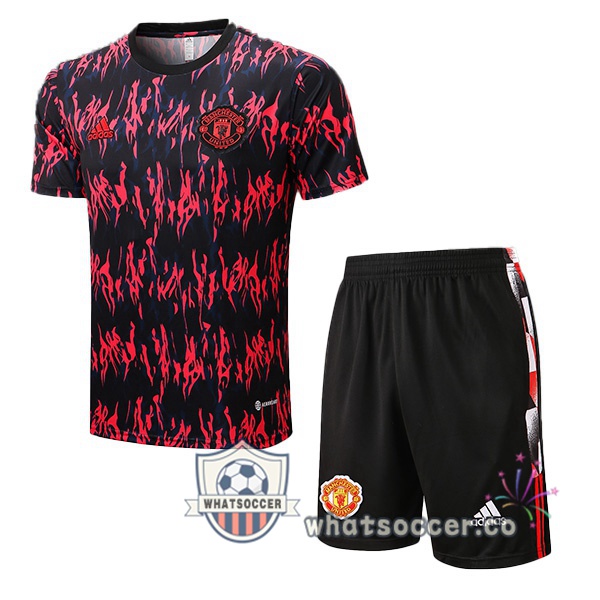 Manchester United Training T-Shirts + Shorts Red Black 2022-2023
