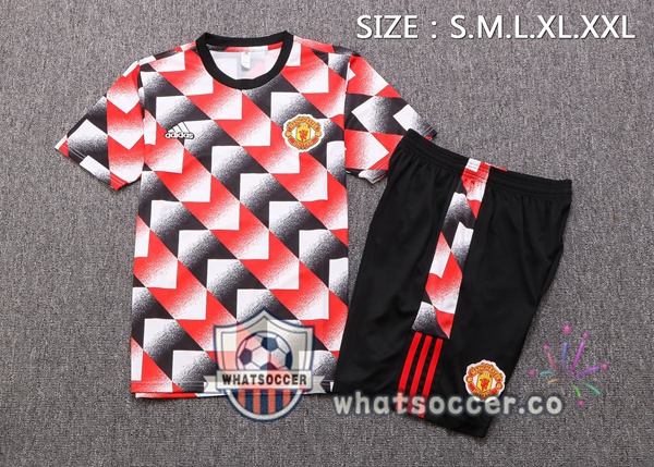 Manchester United Training T-Shirts + Shorts Red Black 2022-2023