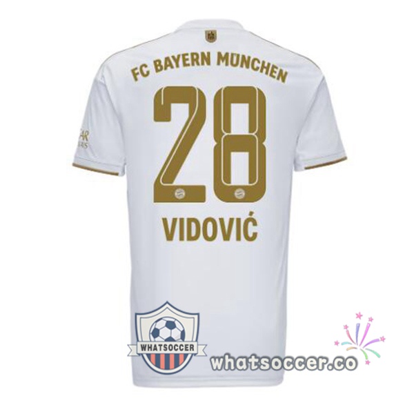 Bayern Munich (Vidović 28) Away Soccer Jerseys White 2022-2023