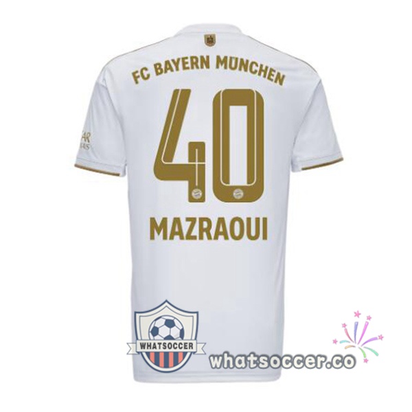 Bayern Munich (Mazraoui 40) Away Soccer Jerseys White 2022-2023