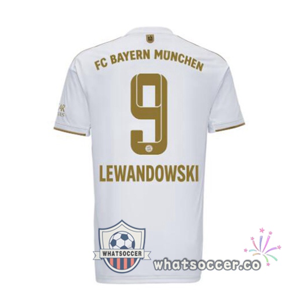 Bayern Munich (Lewandowski 9) Away Soccer Jerseys White 2022-2023