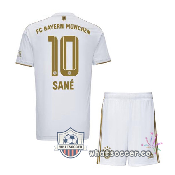 Bayern Munich (Sané 10) Kids Away Soccer Jerseys White 2022-2023