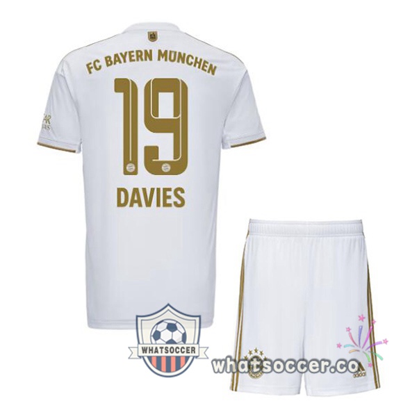 Bayern Munich (Davies 19) Kids Away Soccer Jerseys White 2022-2023