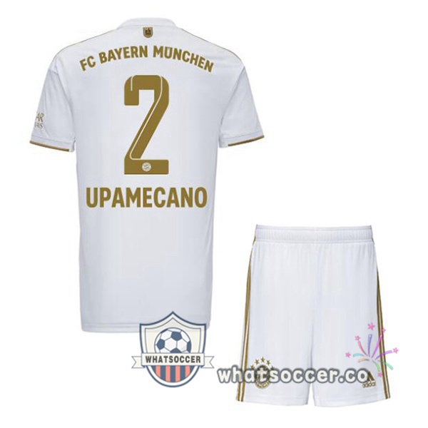Bayern Munich (Upamecano 2) Kids Away Soccer Jerseys White 2022-2023