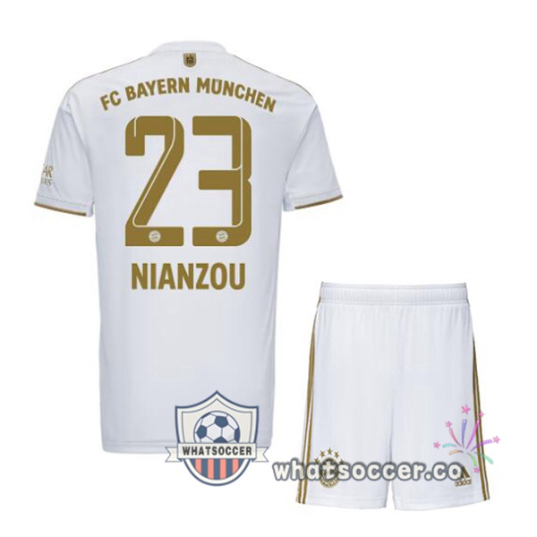 Bayern Munich (Nianzou 23) Kids Away Soccer Jerseys White 2022-2023