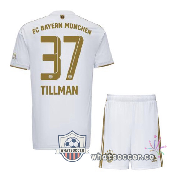 Bayern Munich (Tillman 37) Kids Away Soccer Jerseys White 2022-2023