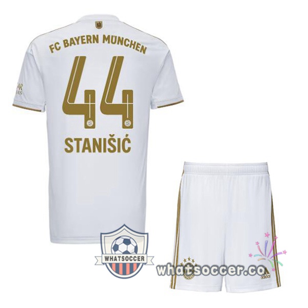 Bayern Munich (Stanišić 44) Kids Away Soccer Jerseys White 2022-2023