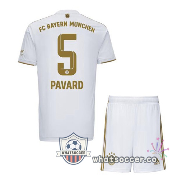 Bayern Munich (Pavard 5) Kids Away Soccer Jerseys White 2022-2023