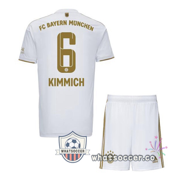 Bayern Munich (Kimmich 6) Kids Away Soccer Jerseys White 2022-2023
