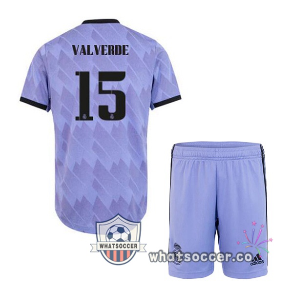 Real Madrid (Valverde 15) Kids Away Soccer Jerseys Purple 2022-2023