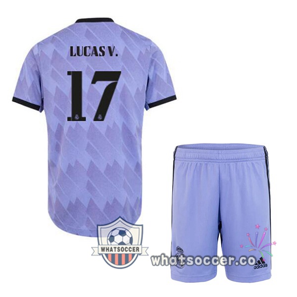 Real Madrid (Lucas V. 17) Kids Away Soccer Jerseys Purple 2022-2023