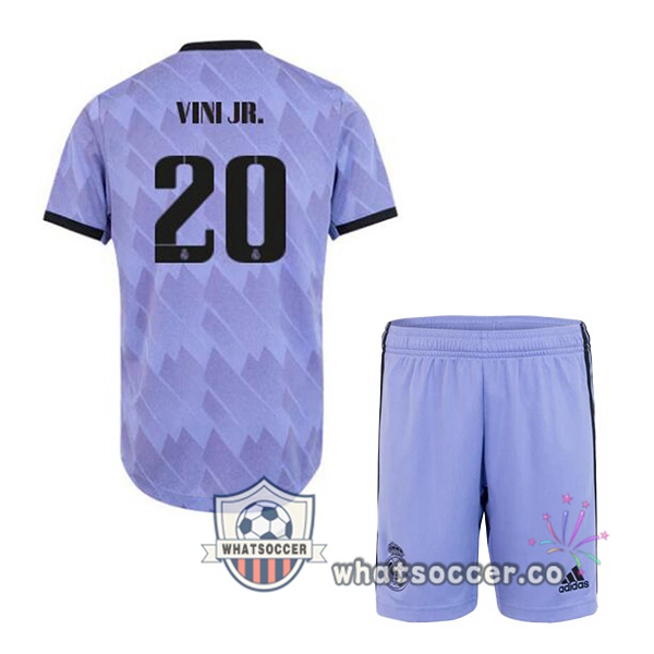 Real Madrid (Vini Jr. 20) Kids Away Soccer Jerseys Purple 2022-2023