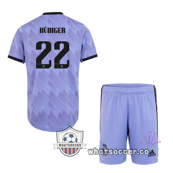 Real Madrid (Rüdiger 22) Kids Away Soccer Jerseys Purple 2022-2023