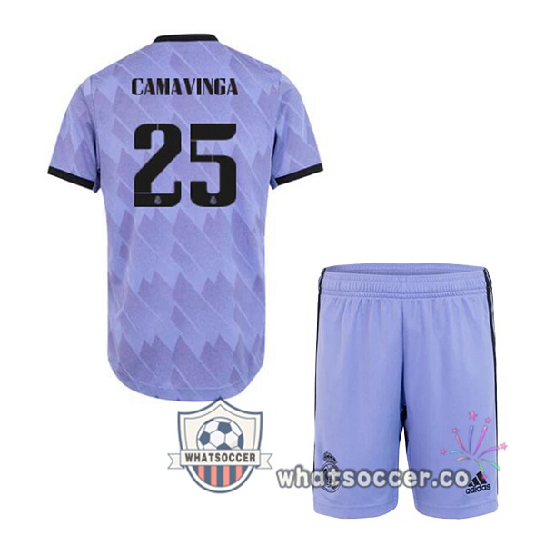 Real Madrid (Camavinga 25) Kids Away Soccer Jerseys Purple 2022-2023