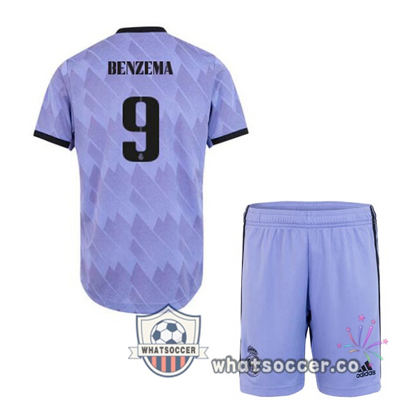 Real Madrid (Benzema 9) Kids Away Soccer Jerseys Purple 2022-2023
