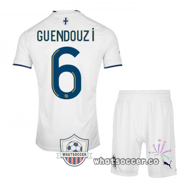 Olympique de Marseille (GUENDOUZI 6) Kids Home Soccer Jerseys White 2022-2023