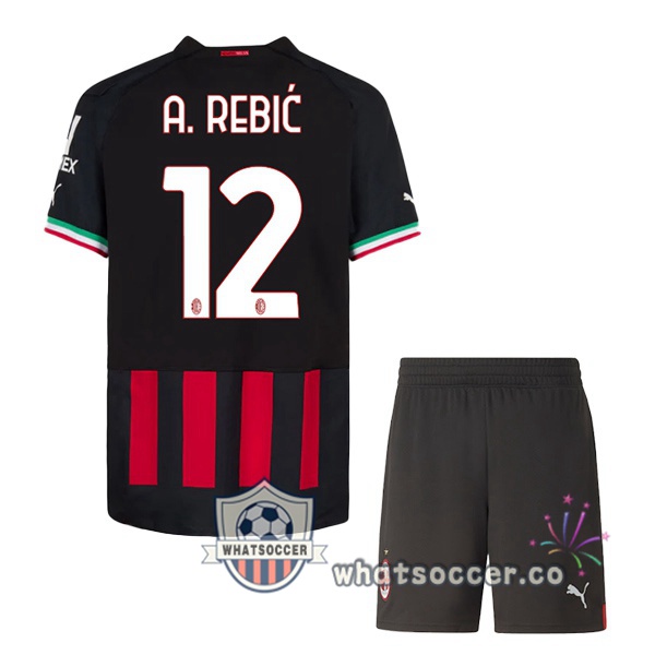 AC Milan (A. REBIĆ 12) Kids Home Soccer Jerseys Red 2022-2023