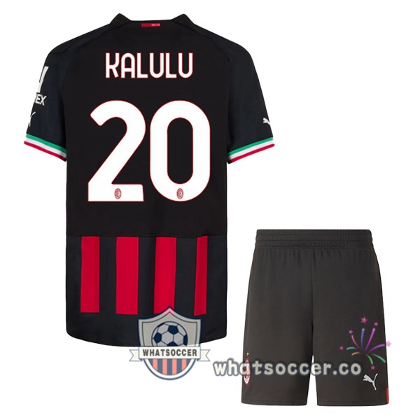 AC Milan (KALULU 20) Kids Home Soccer Jerseys Red 2022-2023