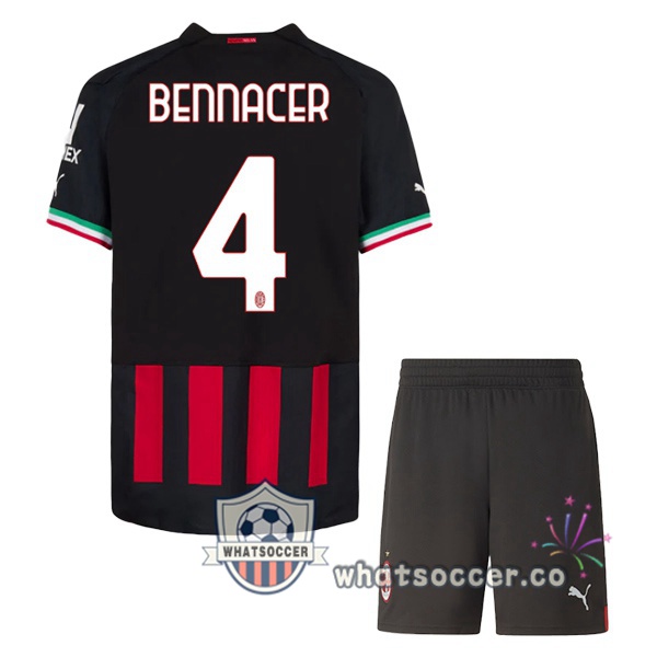 AC Milan (BENNACER 4) Kids Home Soccer Jerseys Red 2022-2023