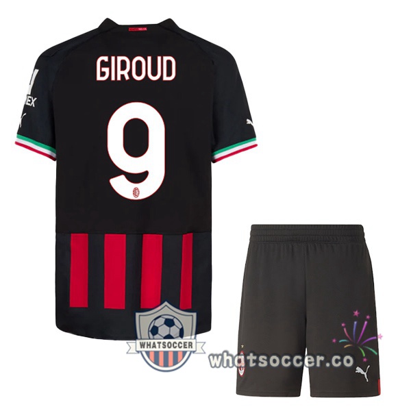 AC Milan (GIROUD 9) Kids Home Soccer Jerseys Red 2022-2023