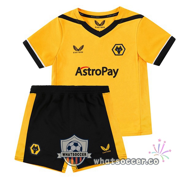 Wolves Kids Home Soccer Jerseys Yellow 2022-2023