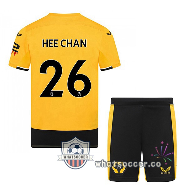Wolves (HEE CHAN 26) Kids Home Soccer Jerseys Yellow 2022-2023