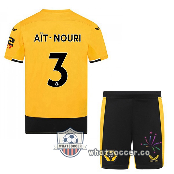 Wolves (AIT-NOURI 3) Kids Home Soccer Jerseys Yellow 2022-2023