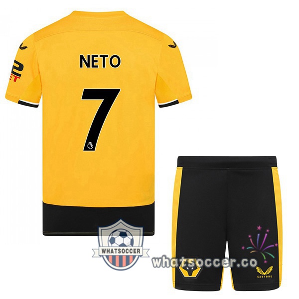 Wolves (NETO 7) Kids Home Soccer Jerseys Yellow 2022-2023