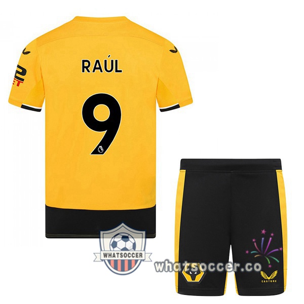 Wolves (RAUL 9) Kids Home Soccer Jerseys Yellow 2022-2023