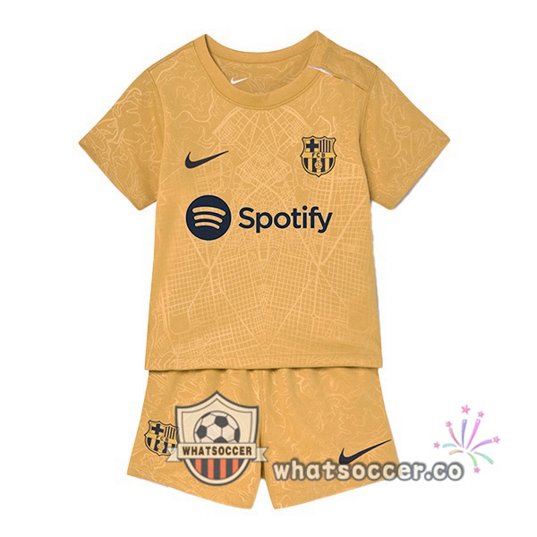 FC Barcelona Kids Away Soccer Jerseys Yellow 2022-2023