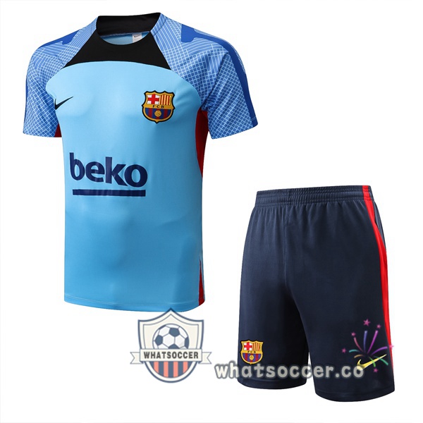 FC Barcelona Training T-Shirts + Shorts Blue 2022-2023
