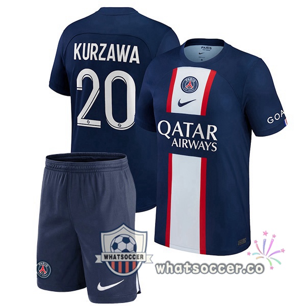 Paris PSG (Kurzawa 20) Kids Home Soccer Jerseys Blue Royal 2022-2023